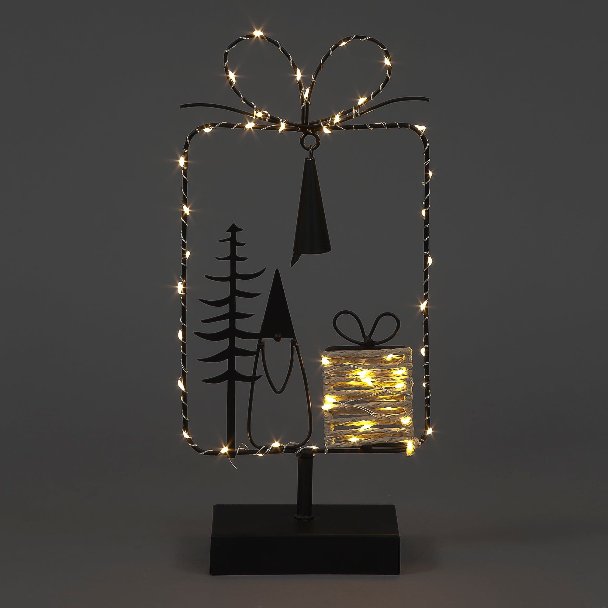 36cm Light-Up Metal Present Decoration with Santa & Timer
